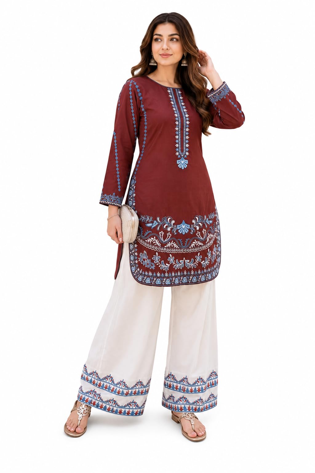 Sundartaa™ Inayat Grace Women's Embroidered Kurti Palazzo Set Cotton Kurta with Thread Embroidery Rayon Cotton Palazzo Ethnic Co-ord Set for Women-picture-43