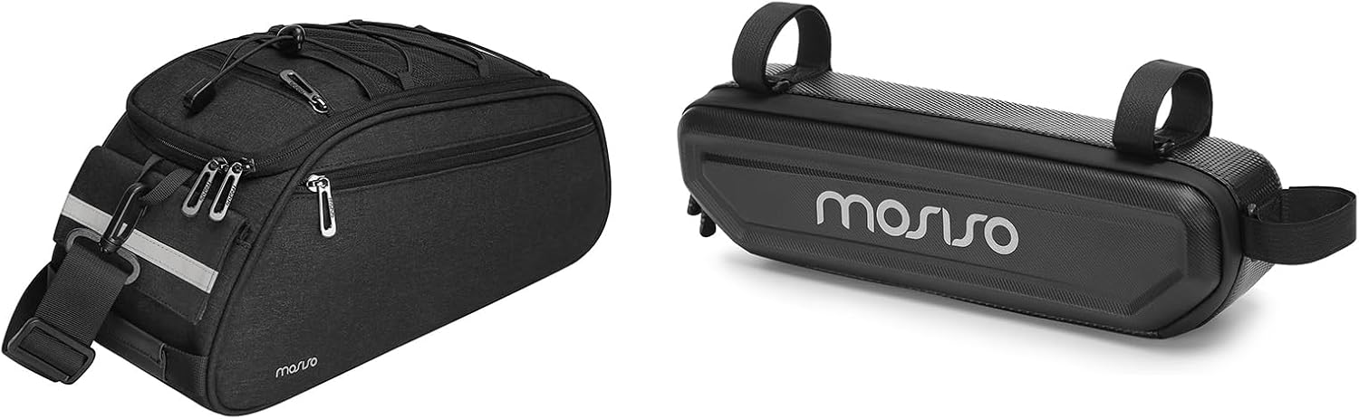 MOSISO Bike Rack Bag, Waterproof Bicycle Trunk Pannier Rear Seat Bag Cycling Bike Carrier Backseat Storage Luggage Saddle Shoulder Bag,Bike Frame Bag EVA 6L Bike Triangle Frame Bag, Black