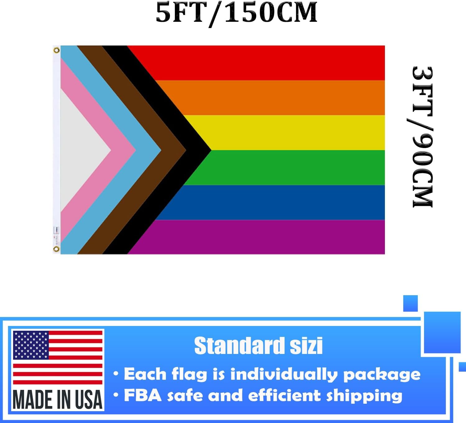 Progress Pride Rainbow Flag 3x5 Double Sided- Heavy Duty Nylon LGBTQ Gay Pride Inclusive Rainbow Flags Banners Outdoor Fade Resistant