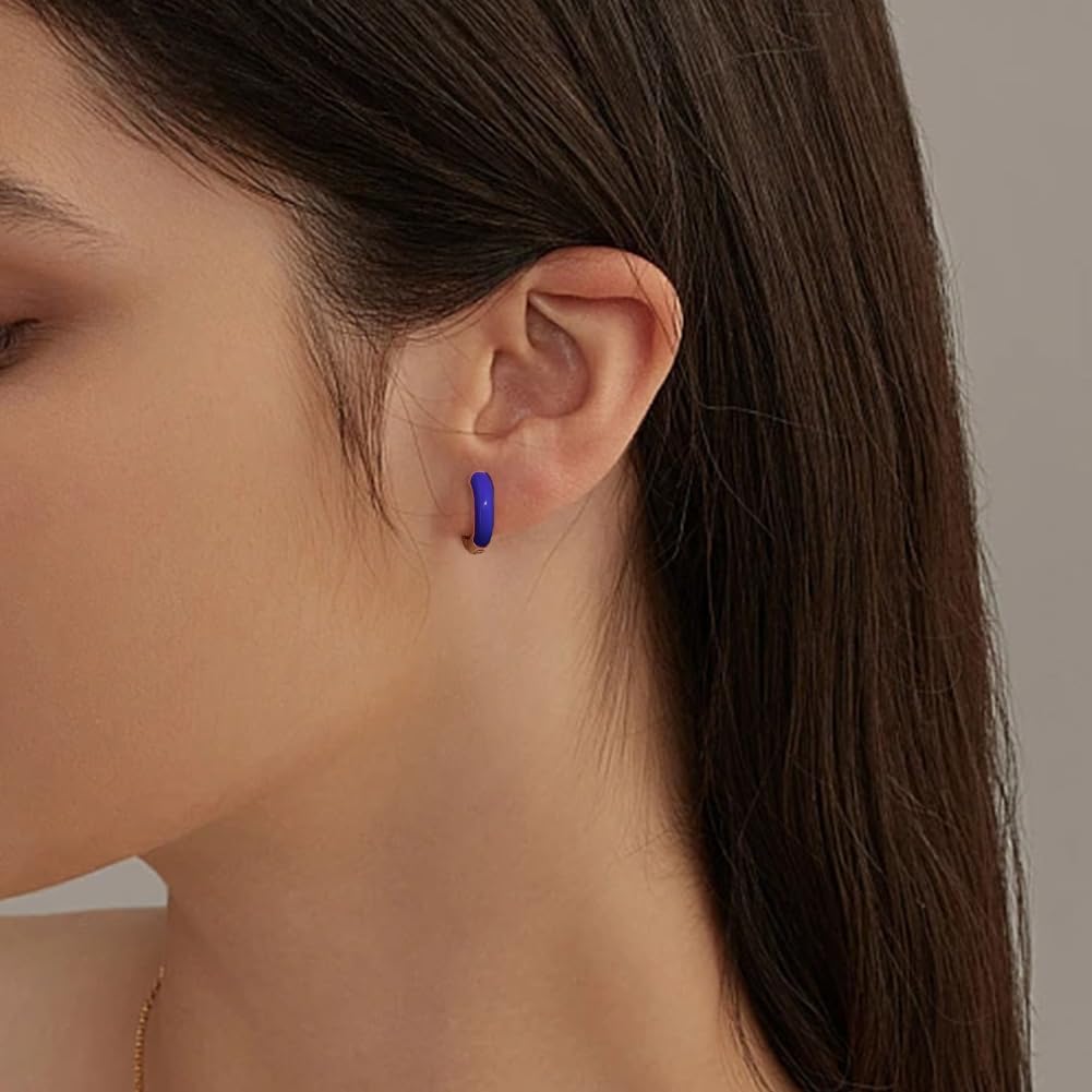 8Pcs Huggie Hoop Earrings 4 Colors Tiny Minimalist Hoop Earring Huggie Cartilage Earring Set Enamel Chunky Earrings Sets Round Ear Stud Jewelry Gift for Women - Image 5