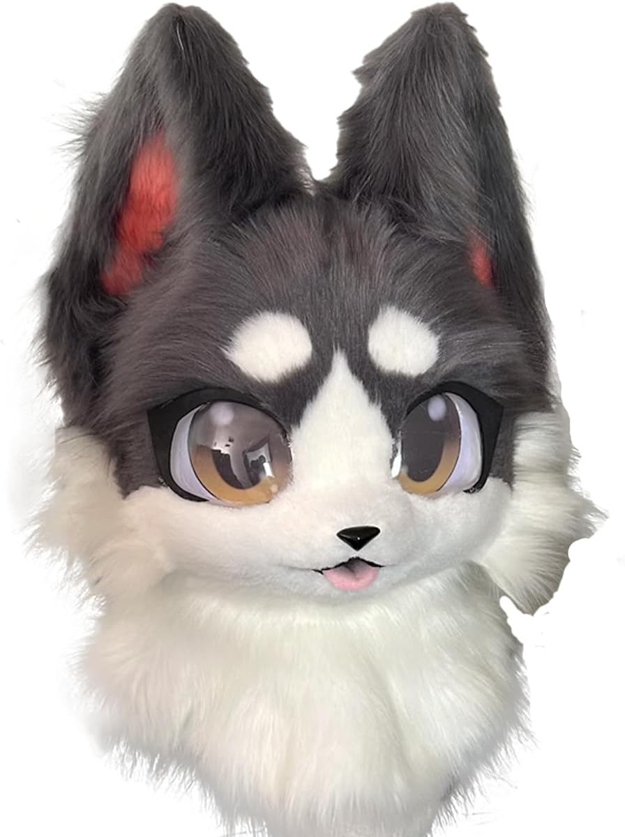 Handmade Furry Fursuit Head MaskAdorable Cat Fox Costume Props for Halloween and Cosplay
