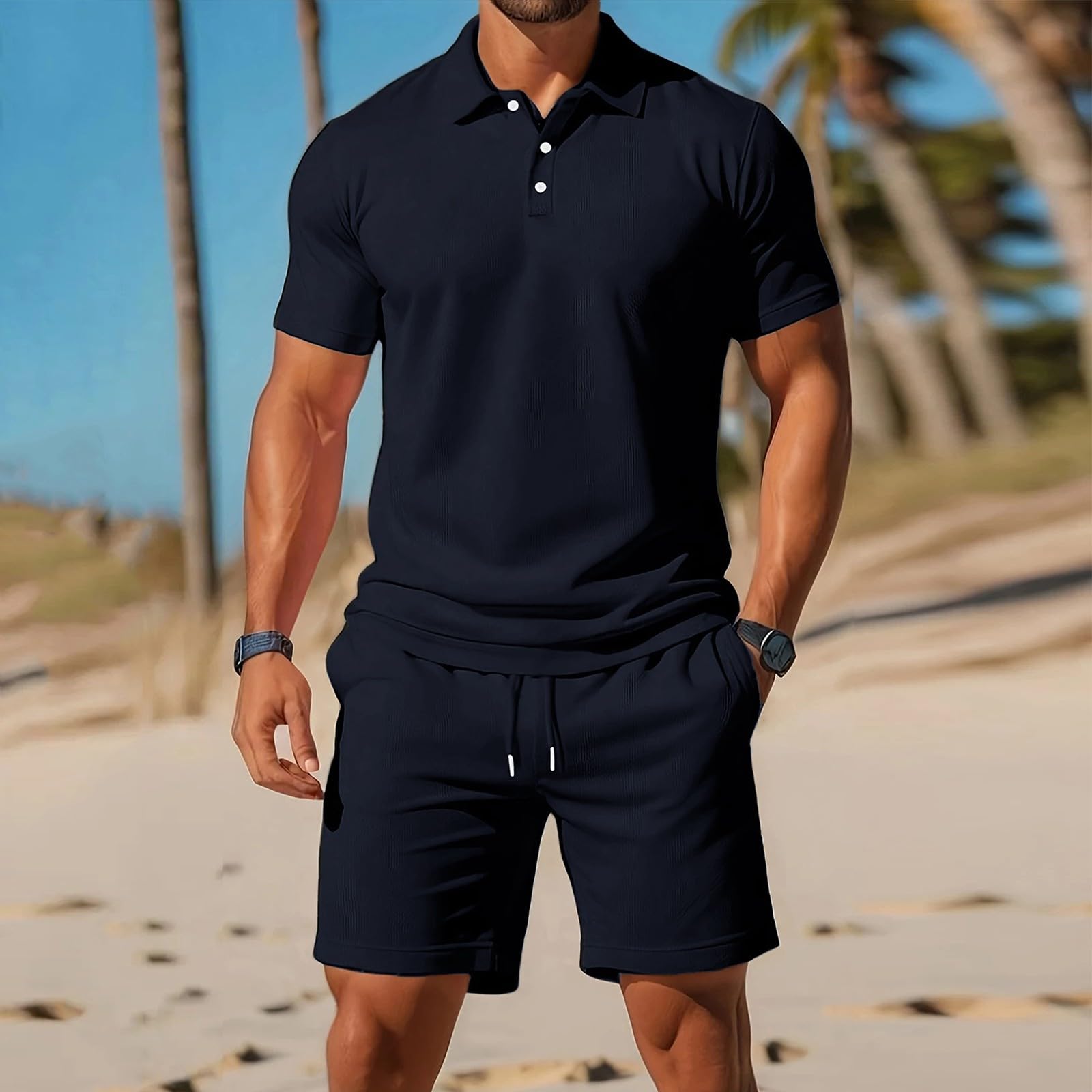 MJGkhiy Tuta Uomo Completa Estiva Corta,2 Pezzi Tute da Ginnastica Polo Manica Corta e Pantaloncini Sportivi con Tasche Set Casual Leggero Traspirante Streetwear per Trekking Jogging Palestra Fitness