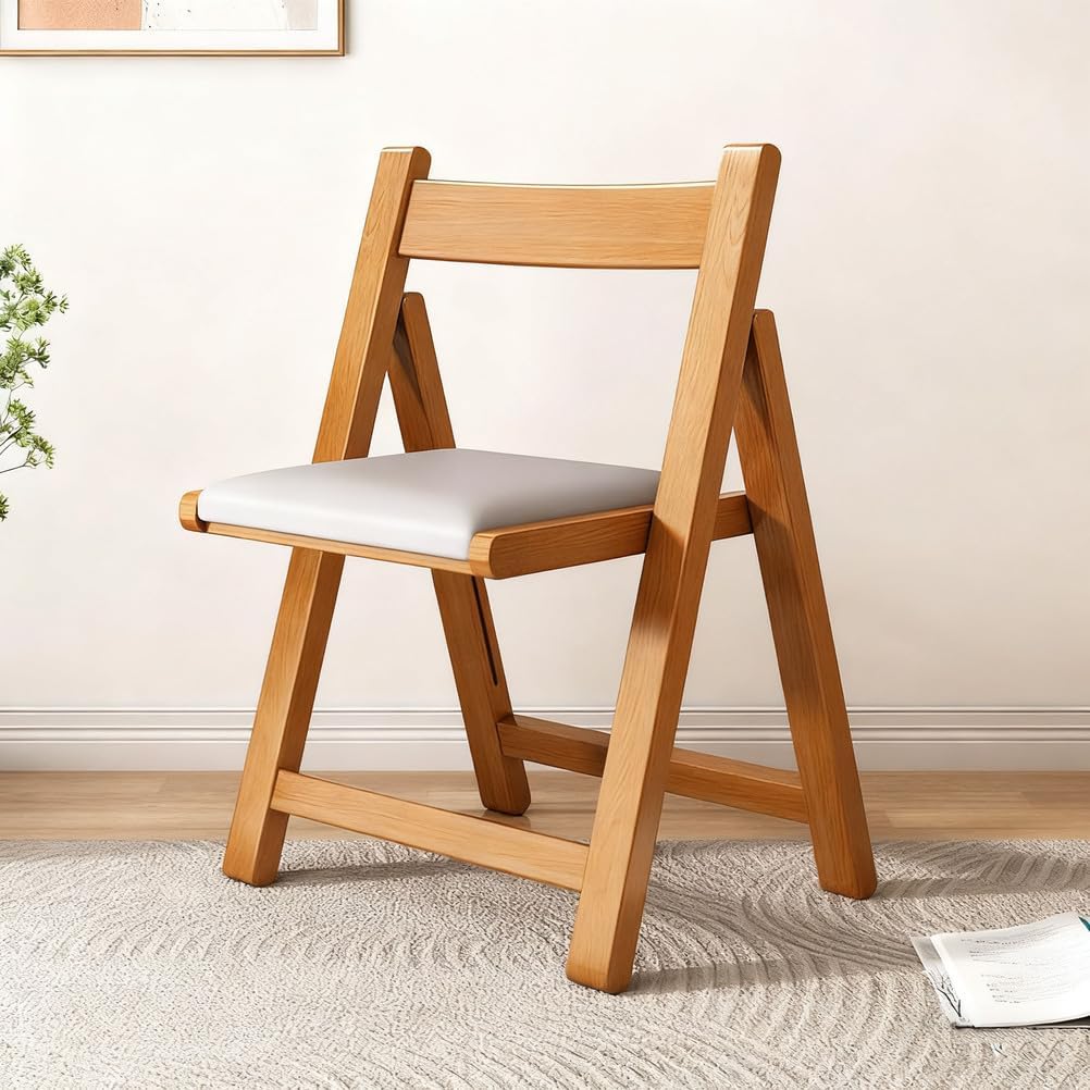 BK&MF Portable Wood Folding Chairs, Dining Chairs with Back Support and PU Padded Stackable Event Chair Armchairs for Living Room Home Use,B,19x18.5x26.4