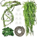Fhiny 4 PCS Reptile Vines Plants Bendable Flexible Jungle Climbing Vines Plastic Leaves with Suction