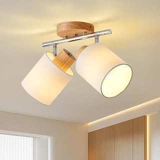 SANSHI LED Deckenlampe 2-flammig,Holz Deckenstrahler,Schwenkbar 350°