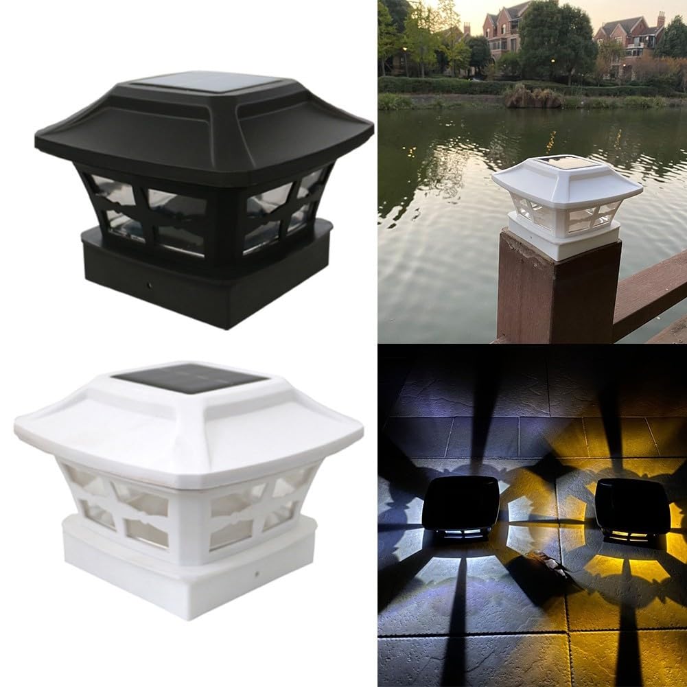 Solar-Pfostenkappen-Lichter, LED-Zaunlicht für 4 x 4, 5 x 5, 6 x 6 Holzpfosten, IP44 wasserdicht, Außenterrasse, Gartenbeleuchtung, 4 Stück (schwarze Blätter)
