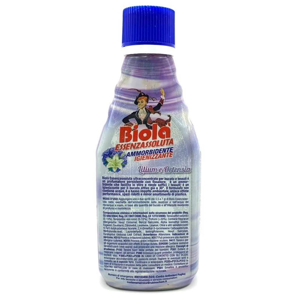 3 x Biolà Essenza Assoluta Profumatore Ammorbidente – Deodorante per bucato ad alta concentrazione Giglio e ortensia, biancheria profumata 250 ml + portachiavi Beni Culinari