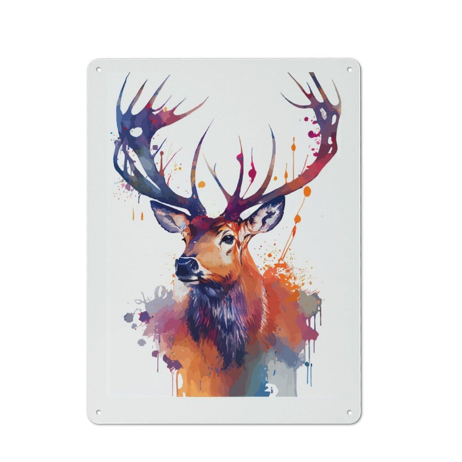 Junmoney Deer In Watercolor Tin Wall Plaque 40X30cm With For Guest Room Or Hallway, For Home Office, Studio And Craft Room Walls