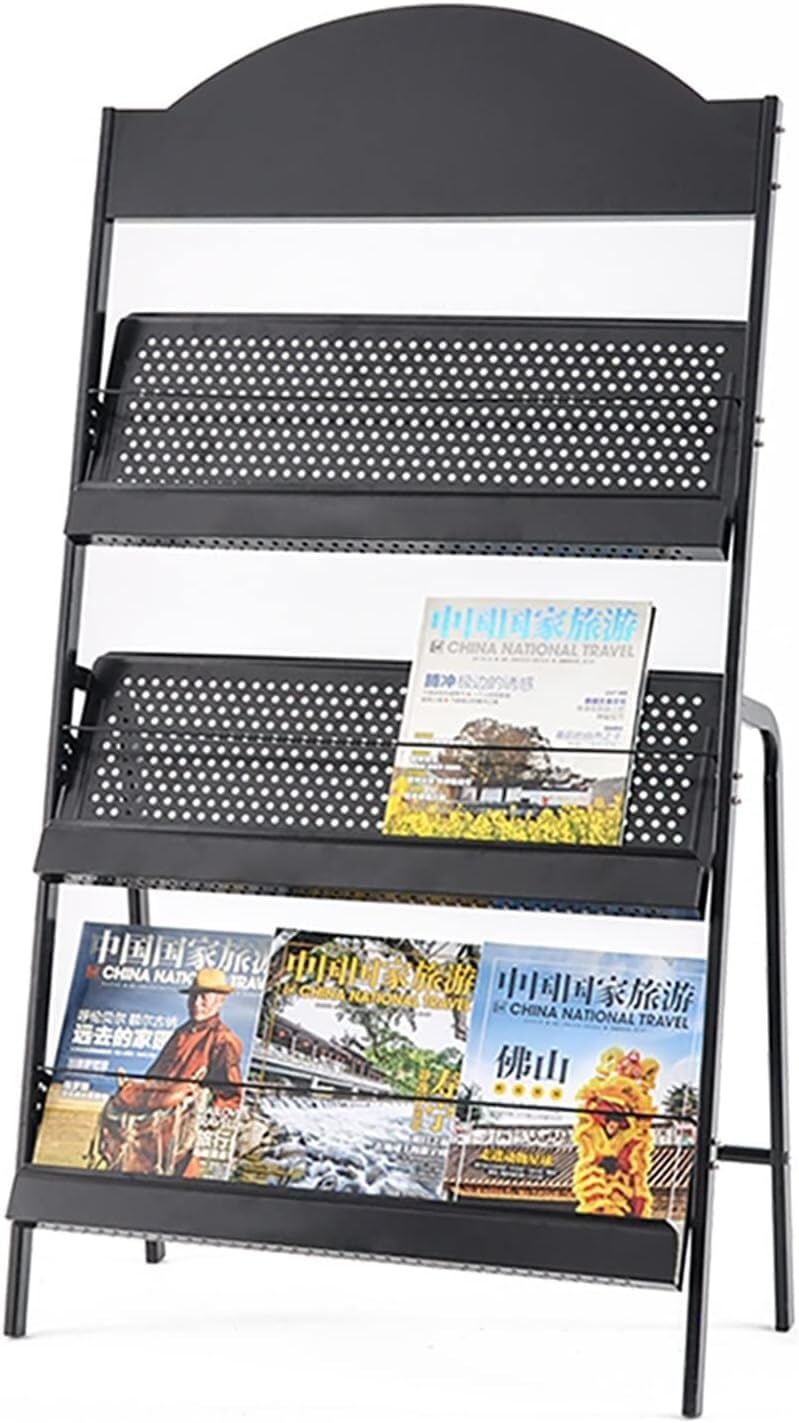 ASerZenith Floor standing magazine rack Multi-purpose Magazine Rack 3 Tiers Document Display Stand Resistent Metal Floor-Standing Newspapers Files Stands Multi-purpose display rack (Black)