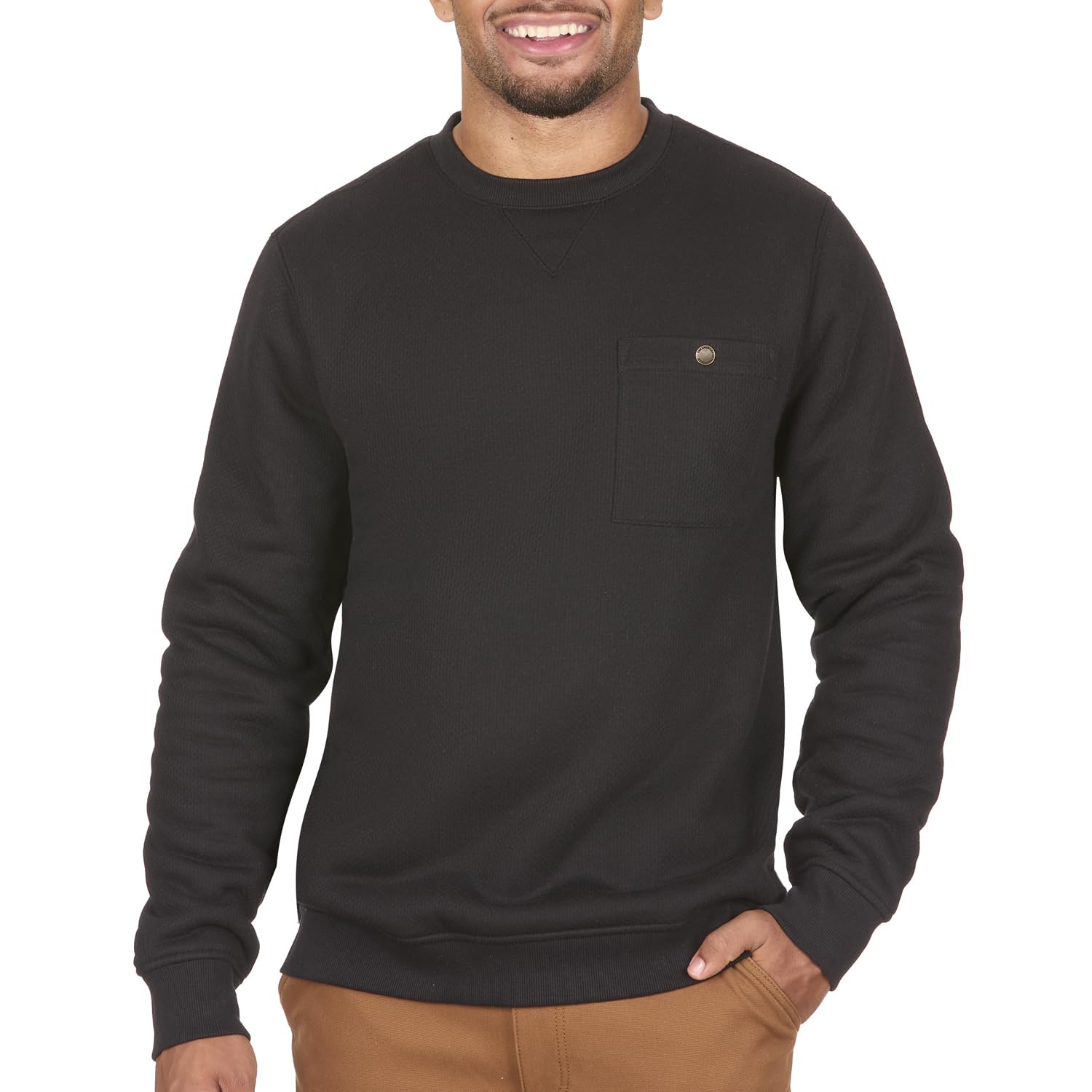 The American Outdoorsman Sherpa Lined Crewneck - Long Sleeve Sherpa Pullover Men's Long Sleeve Shirt - Winter Pullover (Black, XX-Large)