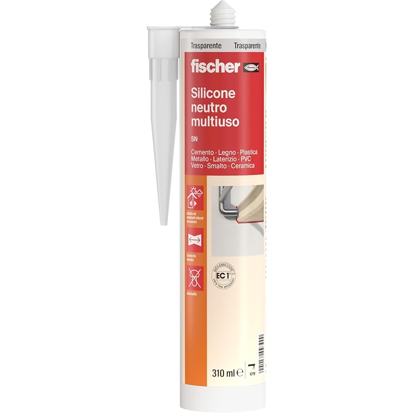 Fischer Silicone Sigillante Neutro SN TR, Inodore, Antimuffa, Senza Solventi, Multiuso per Interni ed Esterni, Trasparente