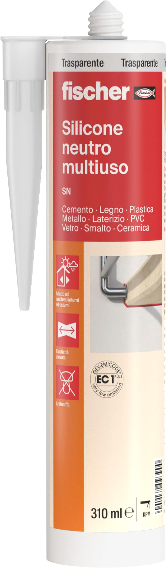Fischer SN Silicone Neutro Multiuso Trasparente, Sigillante per Materiali Porosi, Inodore, Antimuffa, Senza Solventi, Multiuso per Interni ed Esterni, 9390