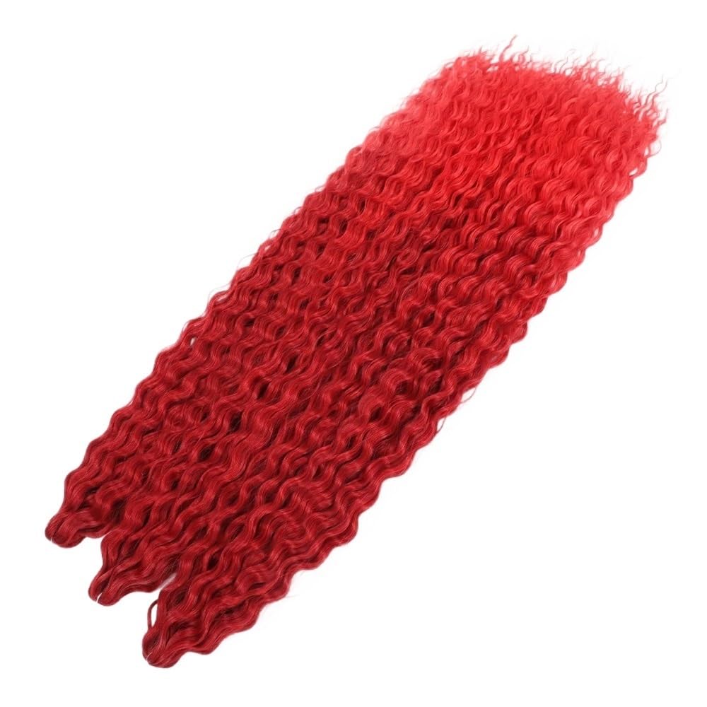 Zestaw 3 długich kręconych peruk, szydełkowe falowane włosy dla czarnych kobiet, głębokie warkocze do warkoczyków boho (TBUG-RED, 30 cali-75 cm)