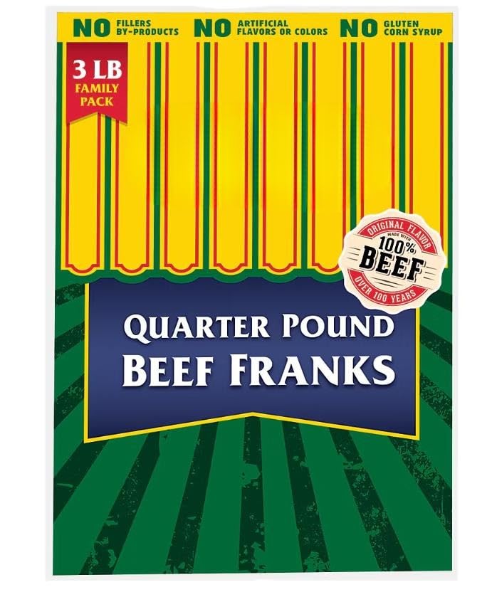Quarter Pound Beef Franks , No cookout is complete without Nathan's classic beef franks. These delicious Franks are made with all beef and no artificial flavors or colors , Summer grilling favorite , Made with all Beef [48 oz , 3 lb ]