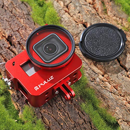 Puluz Aluminum Alloy Case For Gopro Hero 7 Black/New Hero 2018 / Hero 5 / Hero 6 Housing Shell Case Cnc Protective Cage With Cold Shoe Mount & 52Mm Uv Lens Filter (No Back Cover Version) (Red) #TOP6