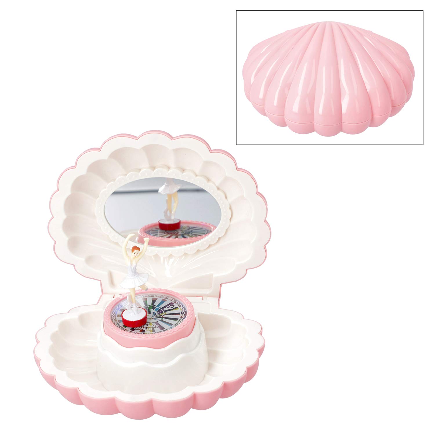 Shop LC Ballerina Music Box Pink Seashell Shaped Memory Musical Boxes for Small Jewelry Keepsake with Mirror & Light Inside Magnetic Lock Ballerina Gifts for Daughter