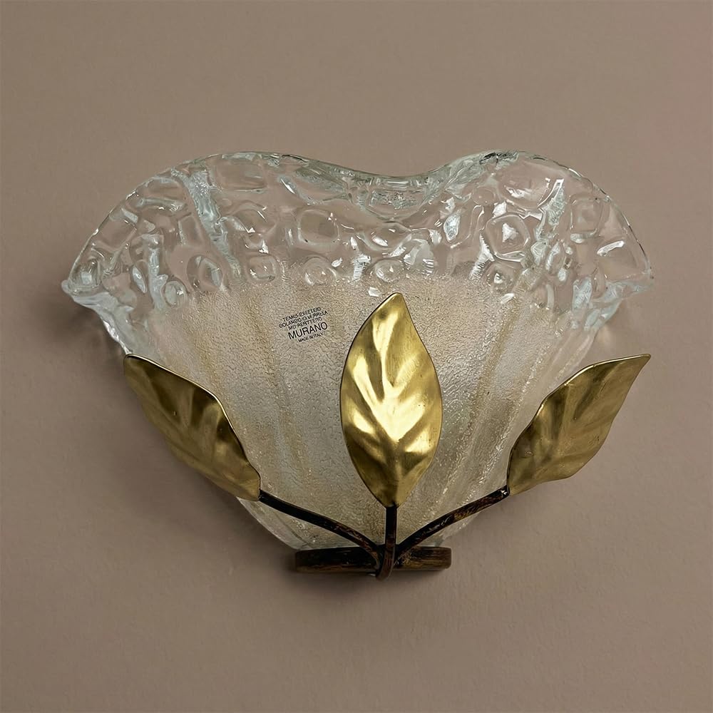 Applique da parete interno in ferro battuto marrone e oro con vetro di murano ambra 1 luce, applique classico, applique in vetro per camera da letto, soggiorno, corridoio, bagno, sala pranzo bon-100