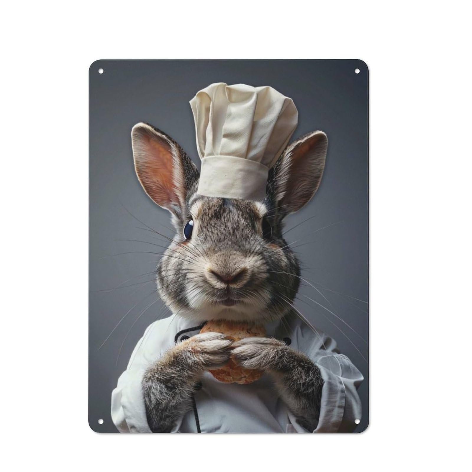 Junmoney Style-11 Rabbit Chef Holding Bread Metal Gift Sign 40X30cm, Vintage Home Wall Decor For Home, Shop, Pub Or Studio Wall