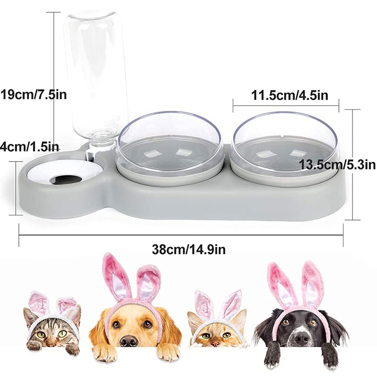 RTHGTFGW Comedero Perro Tres tazón de Mascota Ajuste sin Deslizamiento 15 ° Tilt 360 ° Giro Giratorio de Doble alimento Botella de Agua automática for pequeños Perros medianos Gato