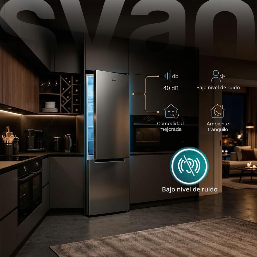 SVAN Frigorífico Combi Inox 2 Puertas, OC18050EI00, Capacidad 262 Litros, Cíclico, Motor Universal, 40dB, Puerta Reversible, Apertura Tipo Uñero, Clasificación Energética E
