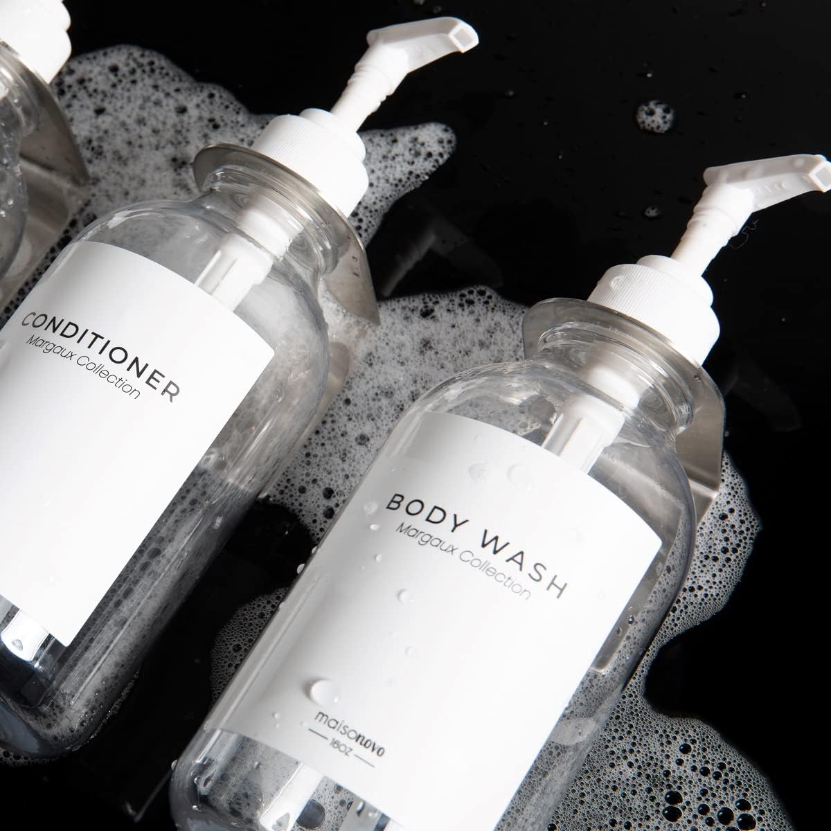 MaisoNovo Shampoo Dispenser for Shower Wall 3 Chamber - Drill Free Shower Soap Dispenser Wall Mount with Waterproof Labels | 3 Clear Plastic Bottles 3 Silver Wall Mounts : Home & Kitchen