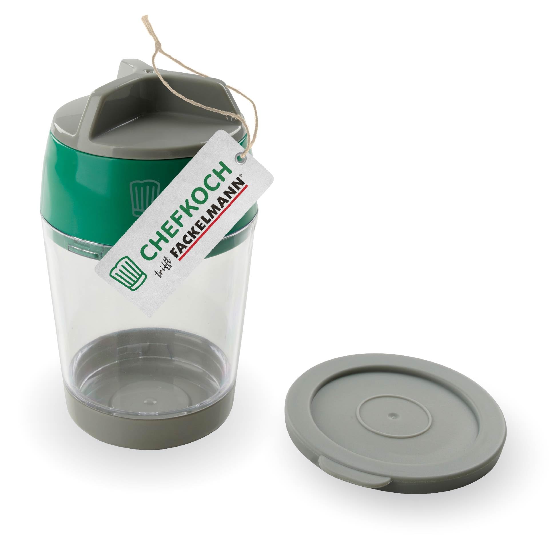 Chefkoch incontra Fackelmann Affettatrice a spirale in ABS e acciaio inox, 13 x Ø 9 cm, per spirali larghe, sottili e piccole, con coperchio e fondo rimovibile, verde/grigio