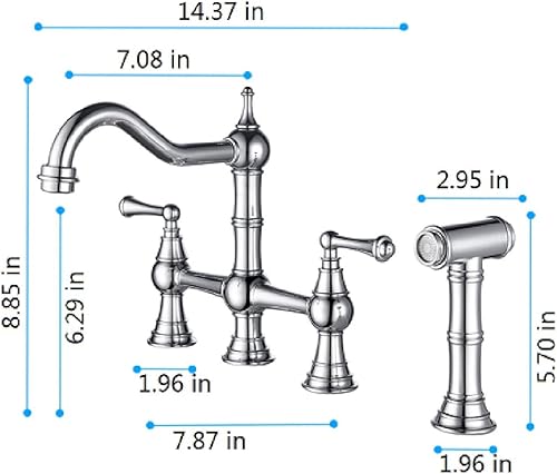 Miniatura 3 de Grifo de fregadero de cocina con rociador lateral extraíble, boquilla giratoria de doble mango en forma de puente moderna y elegante, construcción