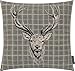 Produktbild MAGMA Kissenhülle Kissenbezug Hirschkopf Hirsch Landhaus Vintage 45x45cm Burton Jacquard samtig kariert (Grau)