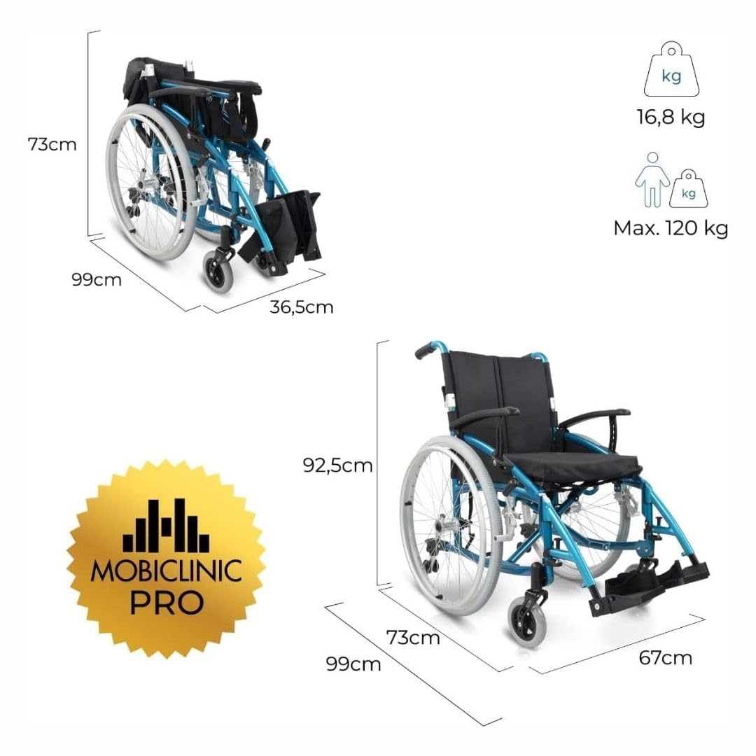 Mobiclinic® pro, Silla de ruedas venecia, Plegable, Premium, Extracción con un botón, Cojín grueso, Aluminio, Respaldo partido, Cinturón seguridad, Estética deportiva, Altura regulable