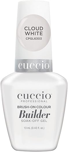 Cuccio Pro Brush-On Colour Builder Soak Off Gel - LED and UV Self-Leveling Lightweight Formula - Camouflages Re-Growth and Corrects Uneven Nail Beds - Base Coat - Cloud White - 0.43 oz