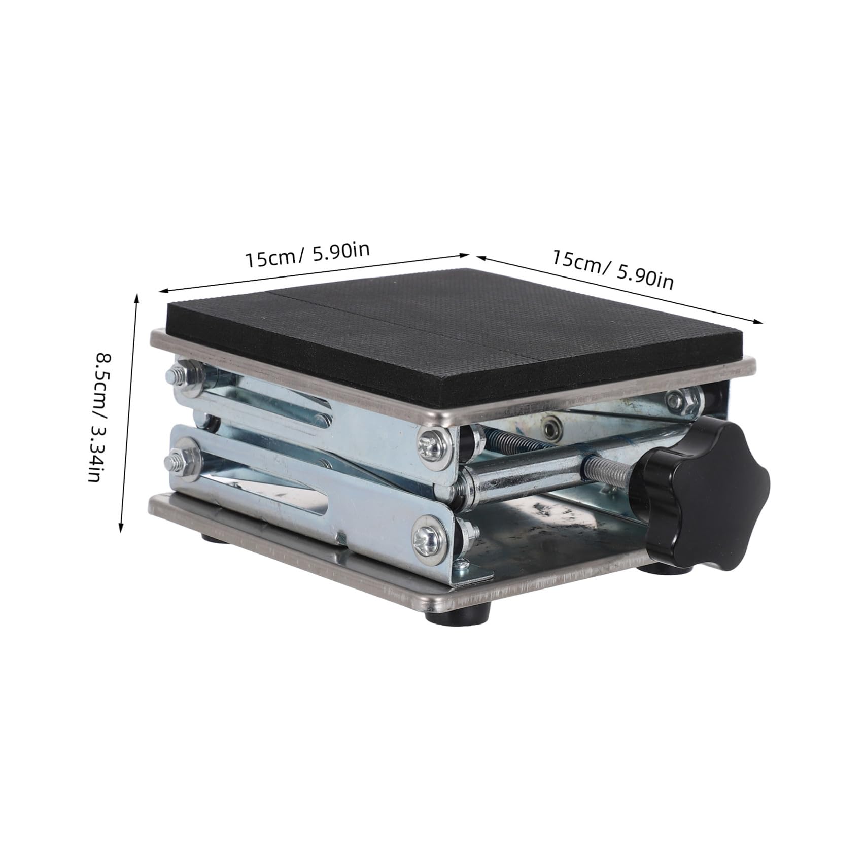 Mini Gato de Tijera de Laboratorio de Acero Inoxidable 6x6 Pulgadas | Altura Ajustable 70 a 260mm, Superficie Amplia para Matraces y Dispositivos de Laboratorio