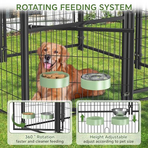 Mr IRONSTONE Large Dog Kennel Outdoor with Water-Resistant Roof Heavy Duty Outside Dog Kennel Pet Pens Dogs Run Enclosure with Rotating Feeder and Secure Lock (4'L x 4'W x 4.4'H) - Thumbnail 2