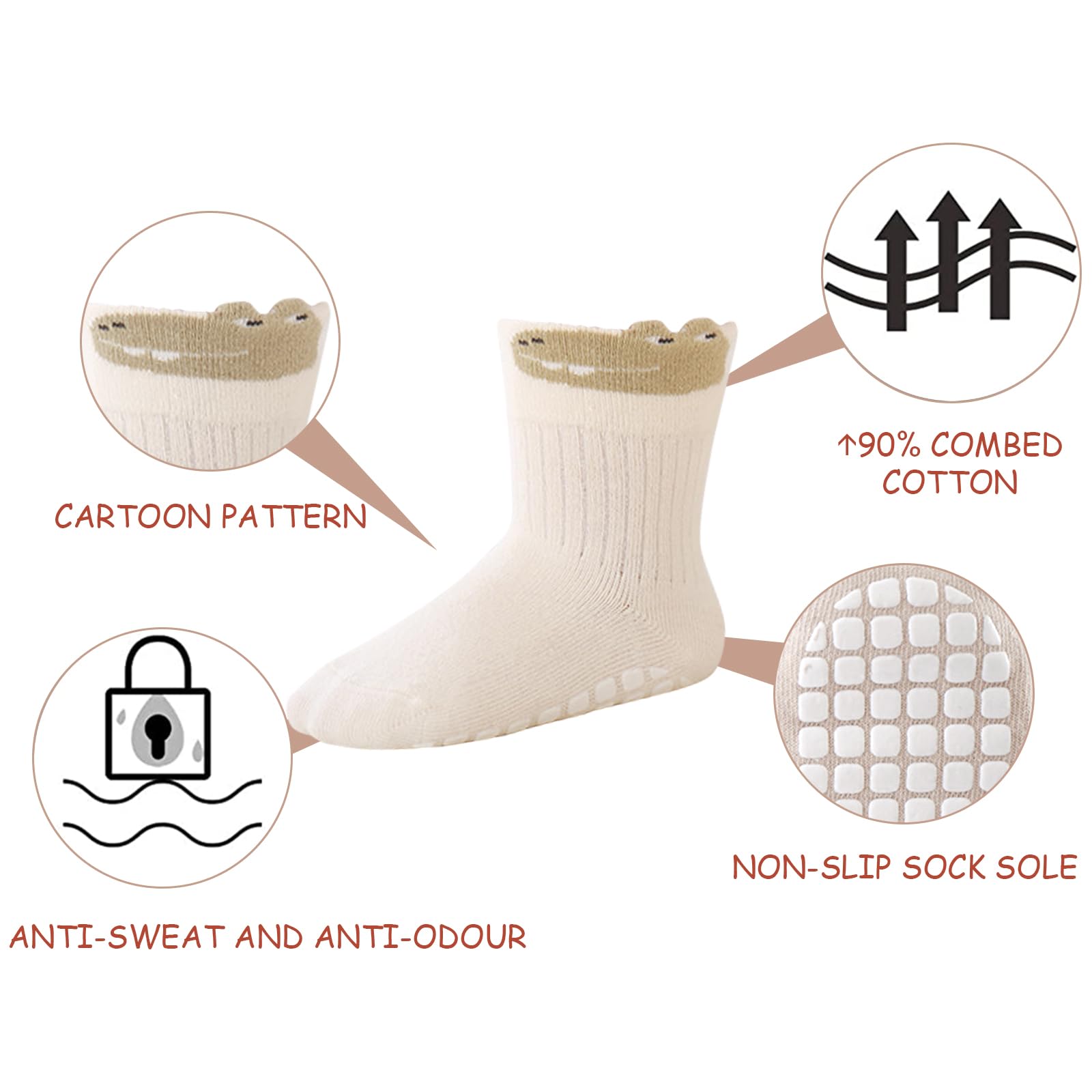 ZYUPHY Calzini Antiscivolo Bambino 5 paia Cotone Calzini Antiscivolo Bambina Ragazze Ragazzi Animali Cartoni Animati Calzini Neonato per 0-5 Anni Bambino