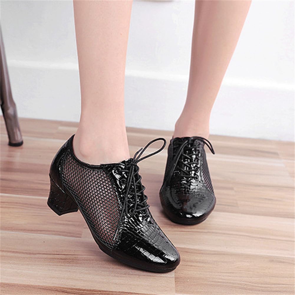 VEACAM Zapatos De Jazz De Cuero para Mujer Zapatillas De Baile Modernas con Cordones Suela De Goma Zapatos De Baile para Caminar