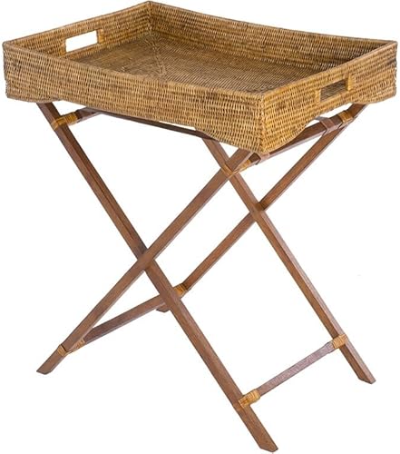 KOUBOO La Jolla - Bandeja de ratán con soporte plegable de madera, color marrón miel