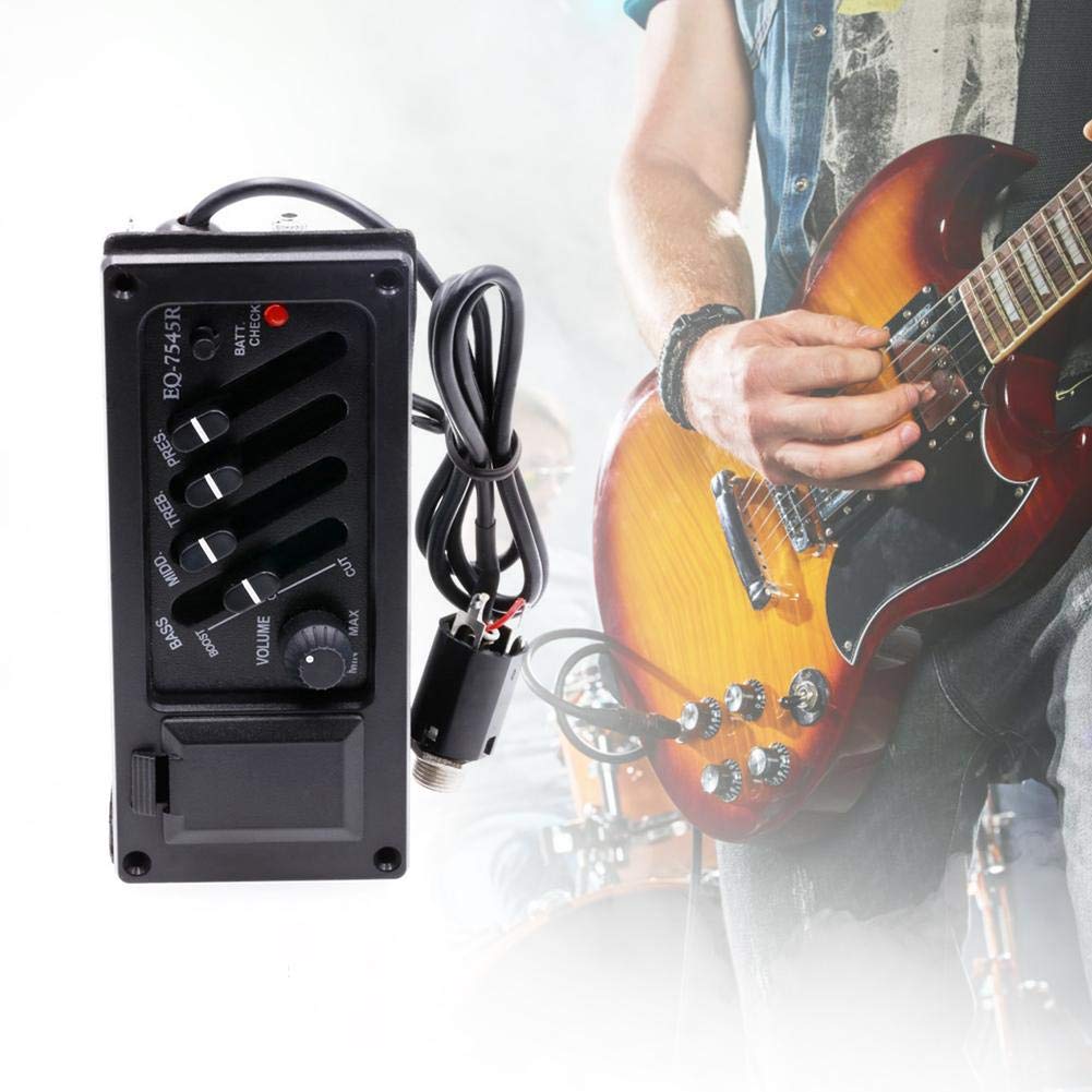 4 bandes de micro guitare EQ-7545R, prise en de l'égaliseur de préampli guitare BASS, MIDD, TREB, PRES et adapté aux guitares classiques, acoustiques et folk. Eq-7545R