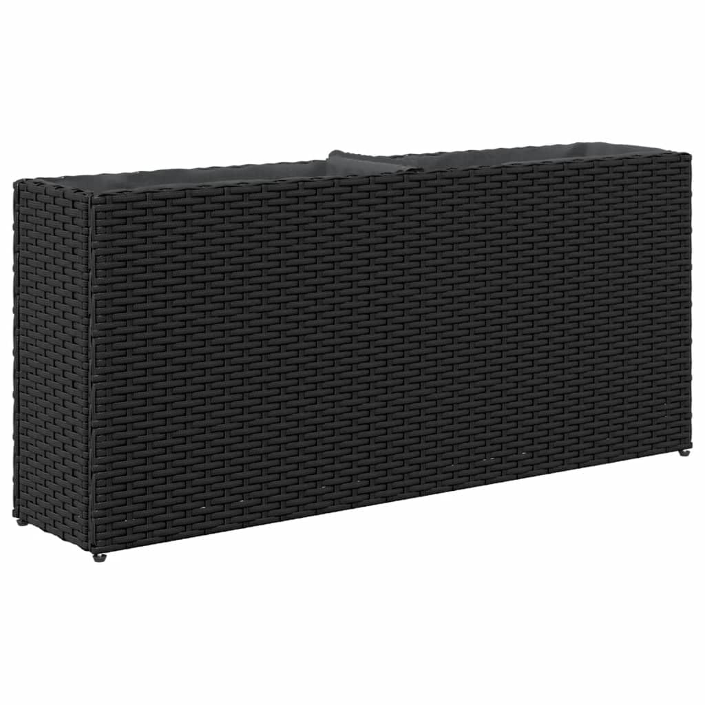 vidaXL Jardinière avec 2 Pots Noir 90x20x40 cm résine tressée, jardinière d'extérieur, bac à Fleurs, bac à tomates, jardinière de terrasse