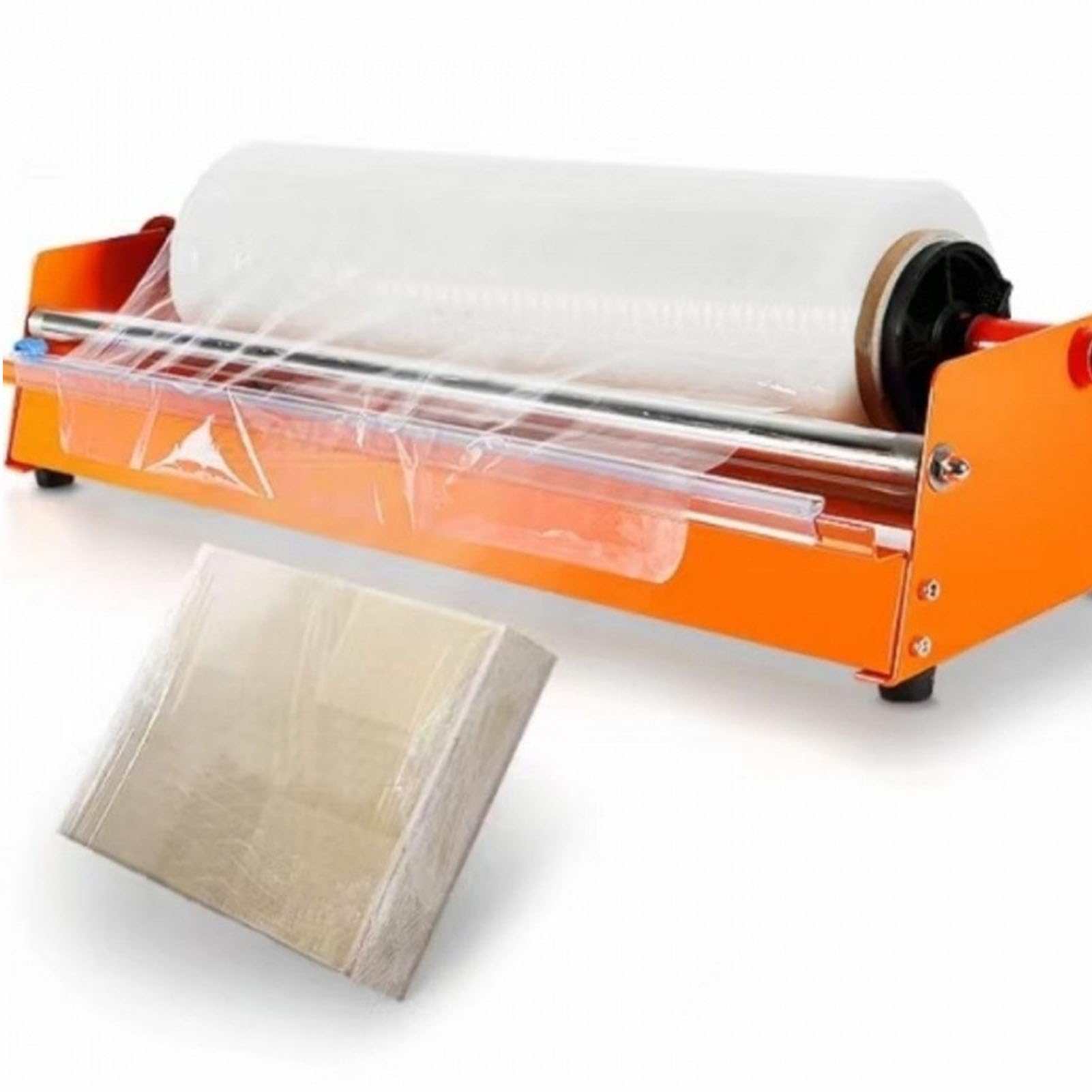 Industrielles Stretchfolie-Verpackungsgerät – Orange Edelstahl-Tischwickler für Supermarkt, Lebensmittel & Obst