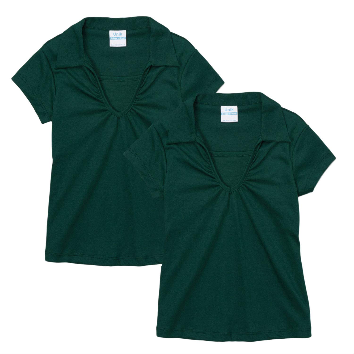 unik Girl's Uniform V-Neck Collar Shirt Short Sleeve Great for School Burgundy Navy White Sky Blue Green Purple Yellow Red