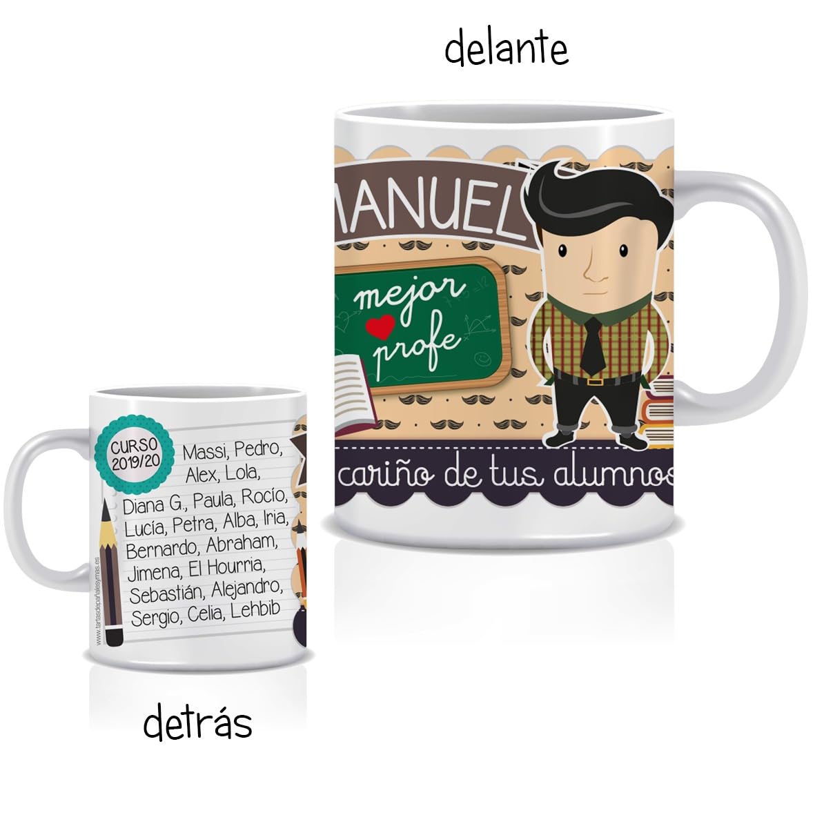 Pack Termo + Taza personalizada para PROFESOR. Modelo ORIGINAL. Regalos para profesores. Ideal para regalar en fin de curso. Regalos personalizados y originales para profes.