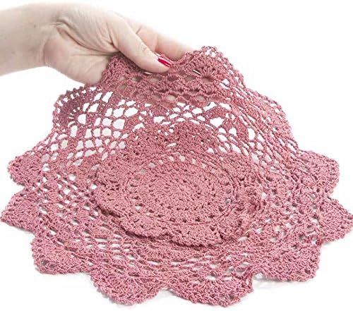 Factory Direct Craft 12" Rose Pink Round Cotton Hand Crocheted Lace Doilies, Set of 12