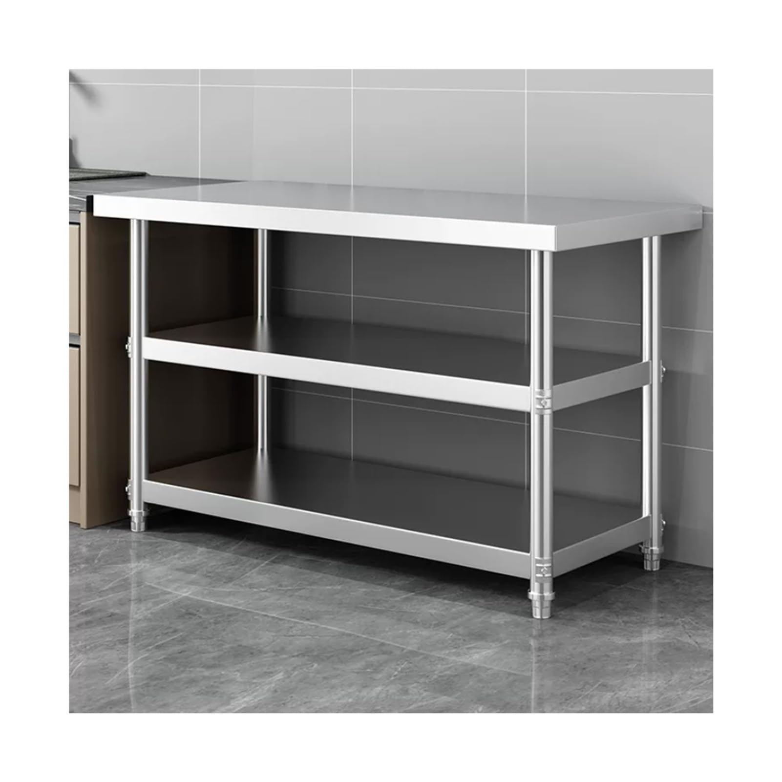 Tavolo Inox 3 Ripiani Banco Da Lavoro Professionale(45x45cm) | Banco da lavoro rinforzato, spessore 40mm, piedini regolabili, portata 150kg per isola cucina, garag
