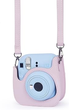 Instant Mini 12 Protective Camera Case for Fujifilm Instax Mini 12/11,Premium PU Leather Camera Bag Cover with Pocket and Removable&Adjustable Strap (Blossom Pink)