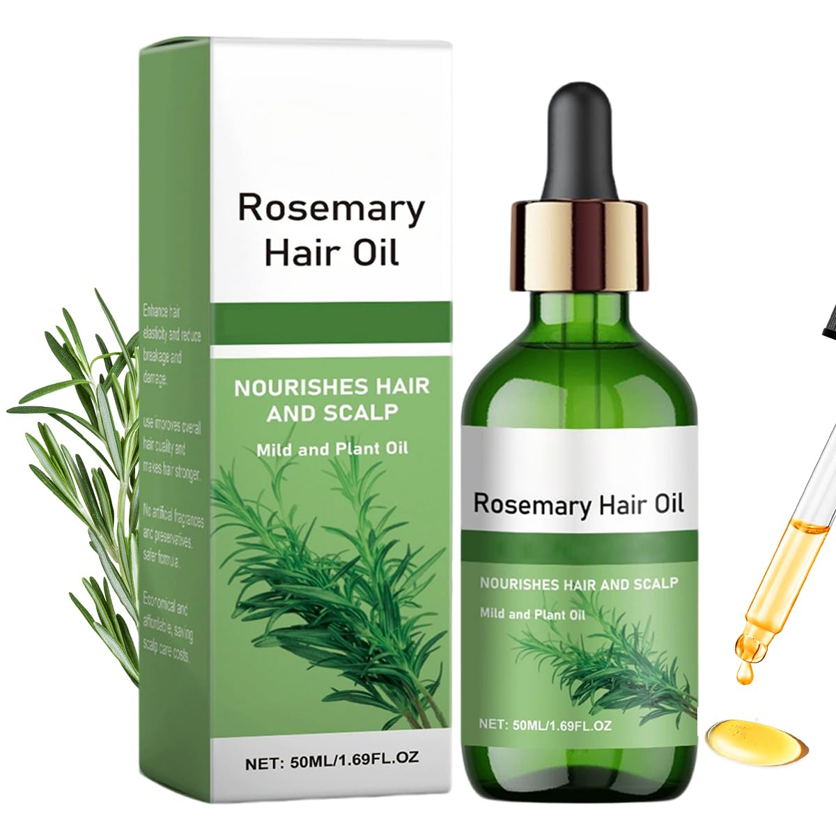 Rosemary Hair Oil, Natural Hair Oil with Rosemary, Castor and Pumpkin, Split Ends, Strengthening Hair & Nourish Scalp, Hair Care for Men and Women (1.69Fl oz/50ML) (1 Pcs)