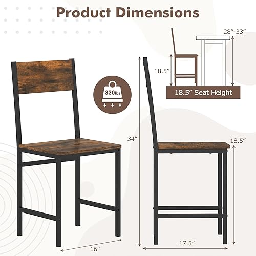 Miniatura 2 de COSTWAY Juego de 2 sillas de comedor, madera rústica y marco de metal, sillas laterales industriales sin brazos con asiento ancho y cómodo y