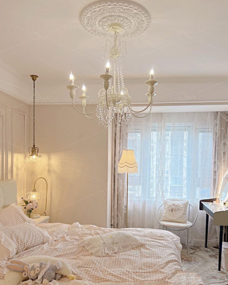 Kryształowe francuskie SXSHEYS do sypialni duży uchwyt vintage kuchnia lampa sufitowa z połowy wieku salon gotycki z kremowym stylem 6-lampa wisząca oprawa oświetleniowa jadalnia