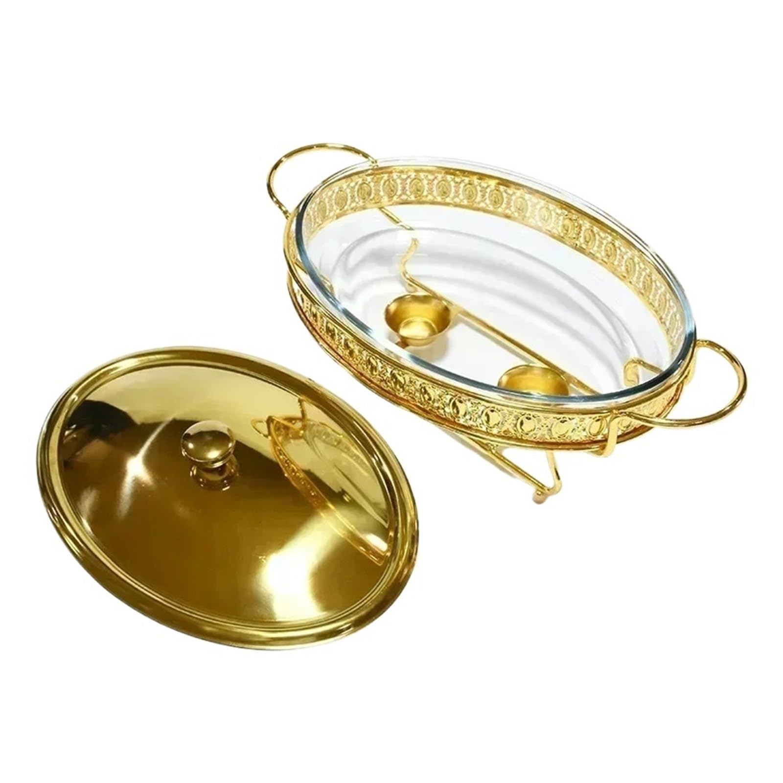Plato de frotamiento ovalado dorado de lujo, buffet de bodas en el hotel que sirve olla caliente(3L)