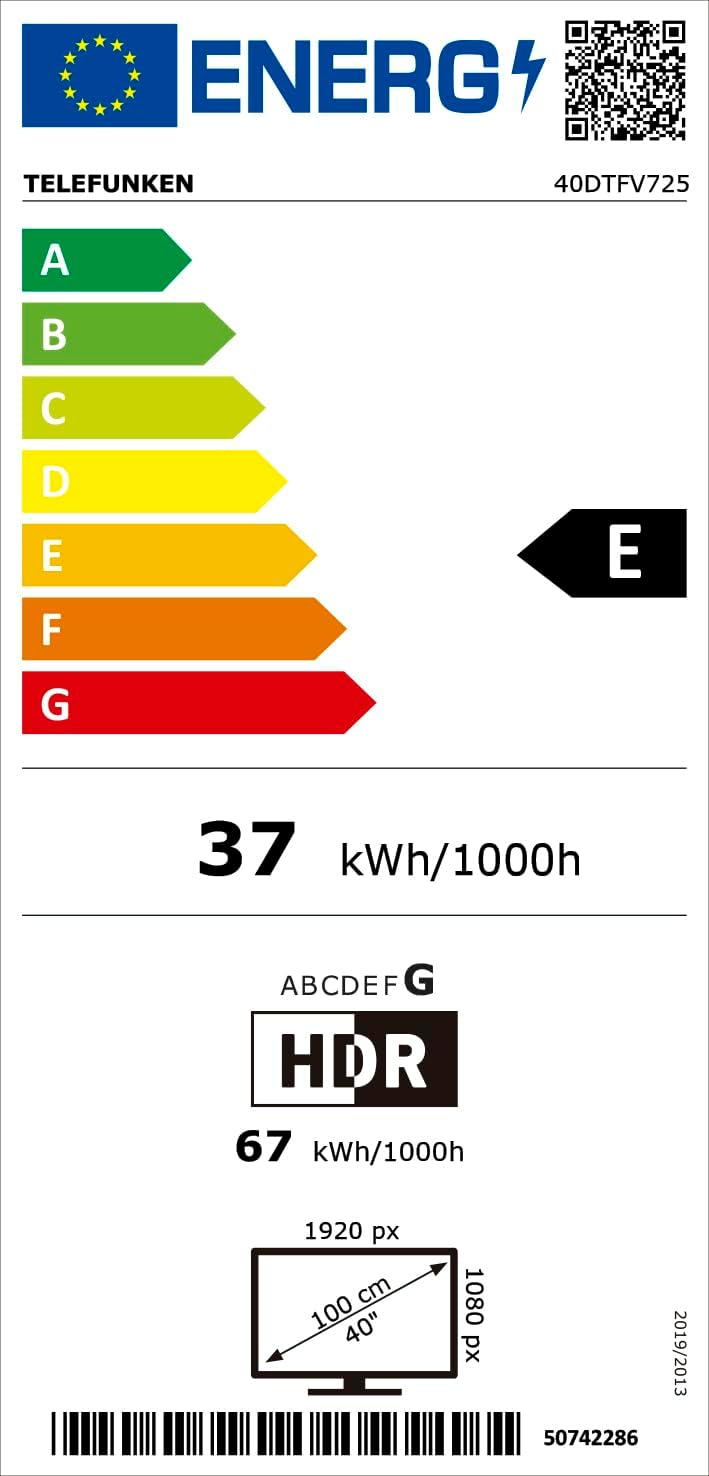 Telefunken 40DTFV725 Energy Efficiency Label