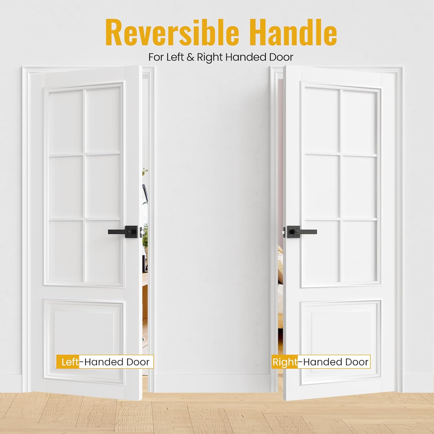 HOSOM 6 Pack Privacy Door Handles Black Door Handle Interior Keyless Interior Door Knobs Door Levers for Left or Right Handing Heavy Duty Square Door Locks Handle for Bedroom Bathroom