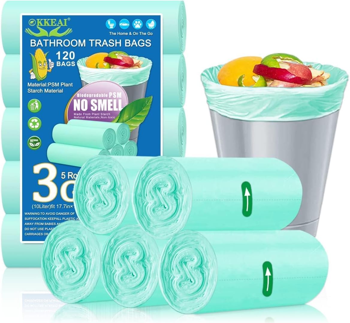 OKKEAI 120 Pezzi Sacchetti Immondizia resistenti 45x50cm, 10L Sacchetti Spazzatura Piccoli Antistrappo, Alta Qualità, Durevoli e Antiforo, Sacchi Pattumiera per Cucina, Bagno, Soggiorno (Blu)